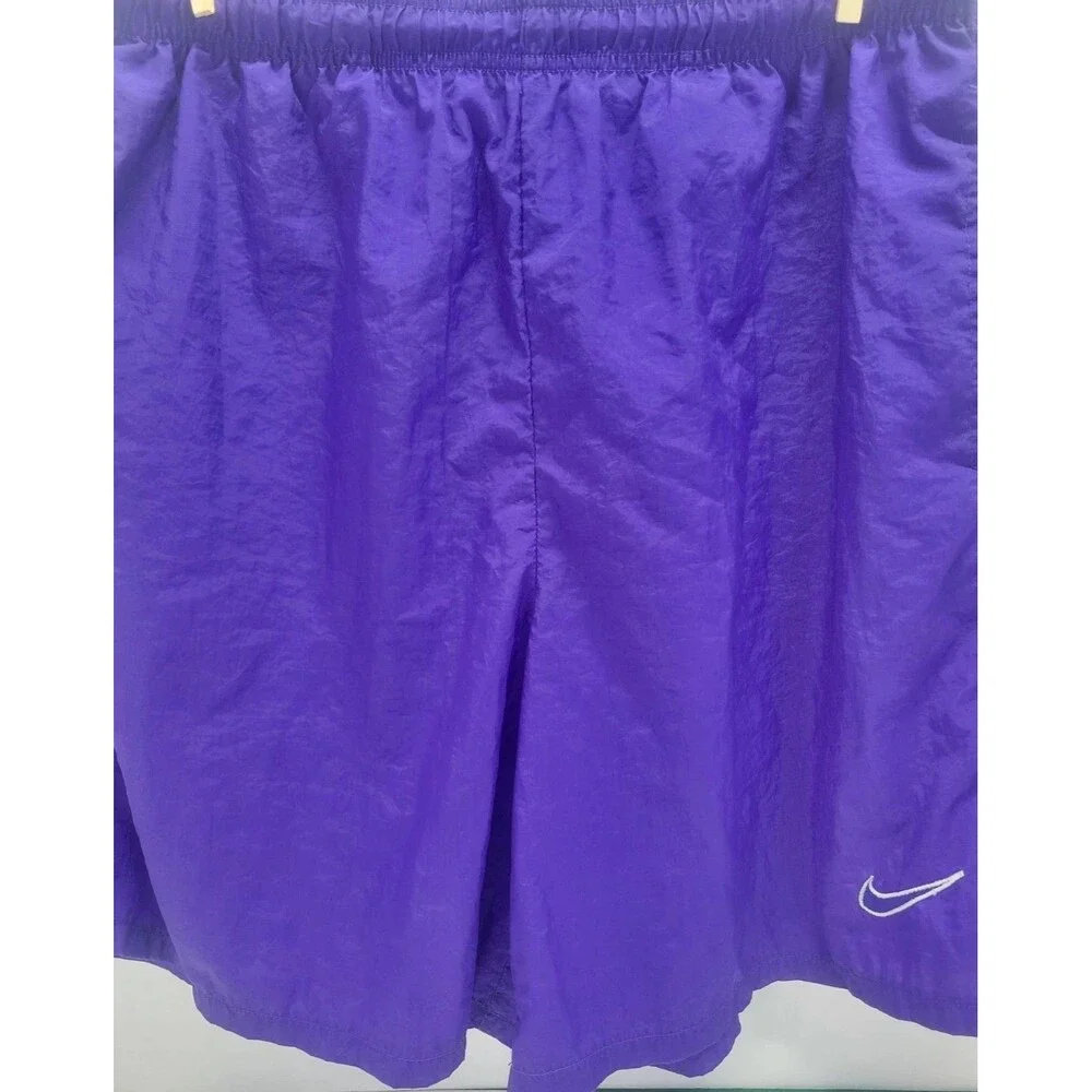 Vintage 90s Nike Shorts Nylon Windbreaker Drawstring Unlined Pocket Purple Sz 14